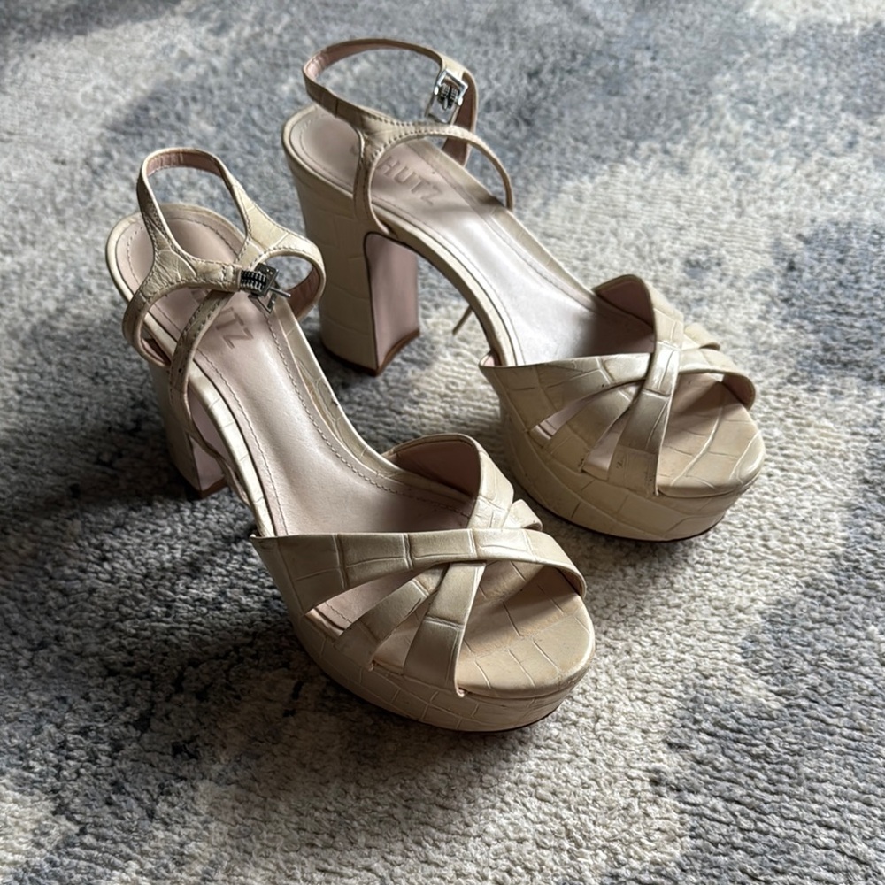 Schutz Keefa Crocodile/Almond Buf Platform Heels